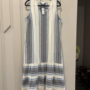 J Jill Woven Tiered Maxi Dress Sleeveless Blue and White Striped Size Large P